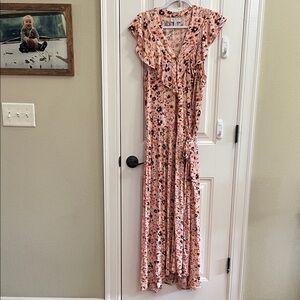 Sofia by Sofia Vergara Peach Floral Maxi Full Wrap Dress